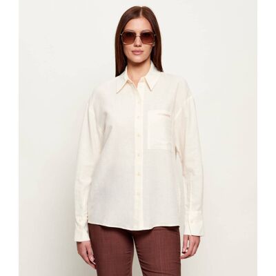 Patrizia Pepe Koszula Loose fit z dodatkiem lnu kremowy 40 Patrizia Pepe Koszula Loose fit z dodatkiem lnu kremowy 40