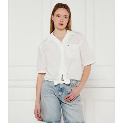 Tommy Jeans Koszula Loose fit z dodatkiem lnu ecru XS Tommy Jeans Koszula Loose fit z dodatkiem lnu ecru XS