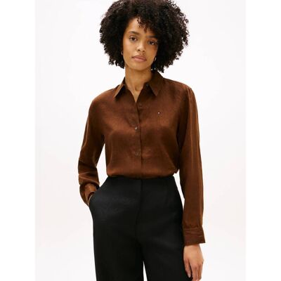Tommy Hilfiger Lniana koszula Relaxed fit brązowy 36 Tommy Hilfiger Lniana koszula Relaxed fit brązowy 36