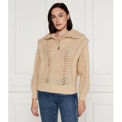 Ba&sh; Wełniany sweter Oversize fit basic mesh beżowy XS Ba&sh; Wełniany sweter Oversize fit basic mesh beżowy XS