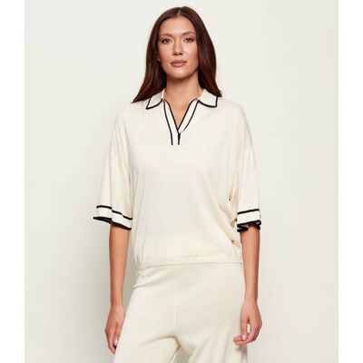 Bogner Jedwabne polo PARIS Oversize fit kremowy 38 Bogner Jedwabne polo PARIS Oversize fit kremowy 38