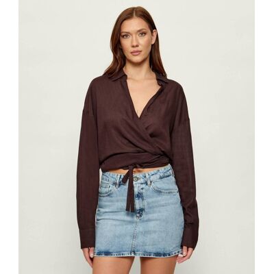 Giorgio Armani Emporio Armani Koszula Cropped Fit z dodatkiem lnu brązowy S/M Giorgio Armani Emporio Armani Koszula Cropped Fit z dodatkiem lnu brązowy S/M