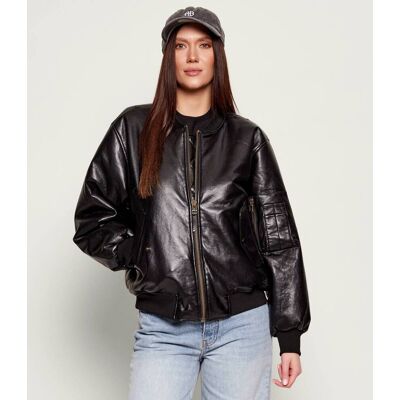 Anine Bing Kurtka bomber LEON Oversize fit z dodatkiem skóry czarny S Anine Bing Kurtka bomber LEON Oversize fit z dodatkiem skóry czarny S