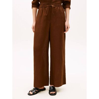 Tommy Hilfiger Lniane spodnie Relaxed fit brązowy XS Tommy Hilfiger Lniane spodnie Relaxed fit brązowy XS