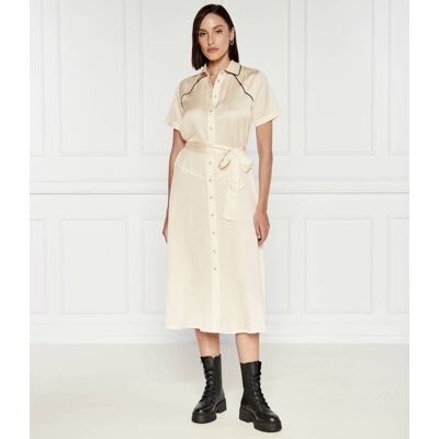 Pinko Satynowa sukienka z paskiem ecru 38 Pinko Satynowa sukienka z paskiem ecru 38
