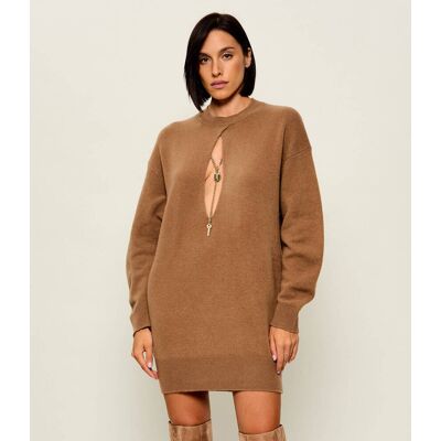 Elisabetta Franchi Wełniana sukienka z dodatkiem kaszmiru camel 36 Elisabetta Franchi Wełniana sukienka z dodatkiem kaszmiru camel 36