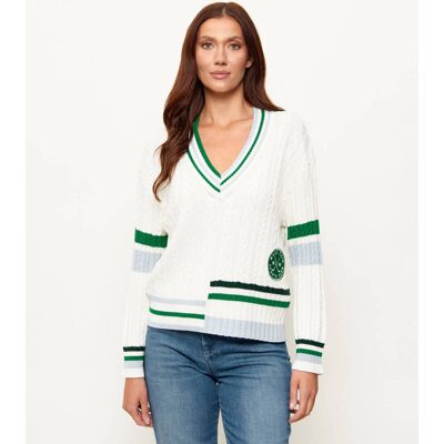 Marc Cain Sweter Loose fit z dodatkiem wełny ecru 42 Marc Cain Sweter Loose fit z dodatkiem wełny ecru 42