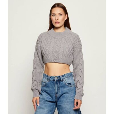 Patrizia Pepe Sweter Cropped Fit z dodatkiem wełny szary XL Patrizia Pepe Sweter Cropped Fit z dodatkiem wełny szary XL