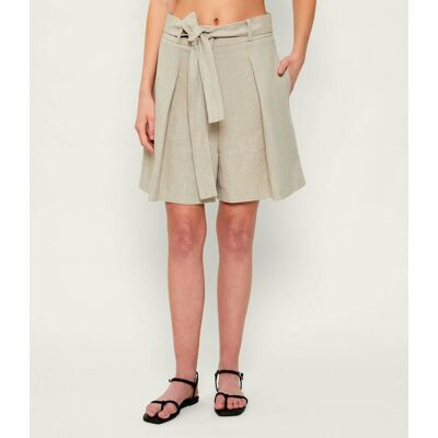 Boss BLACK Lniane bermudy + pasek Tojuna Relaxed fit beżowy 36 Boss BLACK Lniane bermudy + pasek Tojuna Relaxed fit beżowy 36