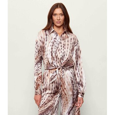 Guess Satynowa koszula JUN Cropped Fit beżowy L Guess Satynowa koszula JUN Cropped Fit beżowy L