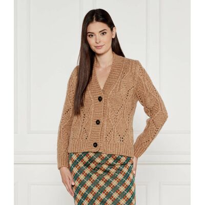 Marc Cain Wełniany kardigan Loose fit beżowy 38 Marc Cain Wełniany kardigan Loose fit beżowy 38