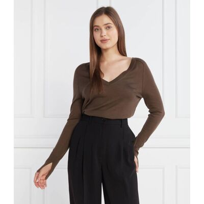 Calvin Klein Wełniany sweter EXTRA FINE V-NK Regular Fit brązowy XS Calvin Klein Wełniany sweter EXTRA FINE V-NK Regular Fit brązowy XS