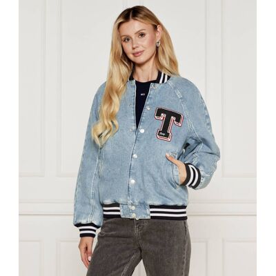 Tommy Jeans Jeansowa kurtka bomber Letterman Oversize fit niebieski M Tommy Jeans Jeansowa kurtka bomber Letterman Oversize fit niebieski M