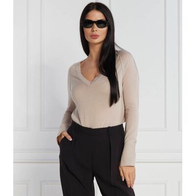 Calvin Klein Wełniany sweter Regular Fit beżowy M Calvin Klein Wełniany sweter Regular Fit beżowy M
