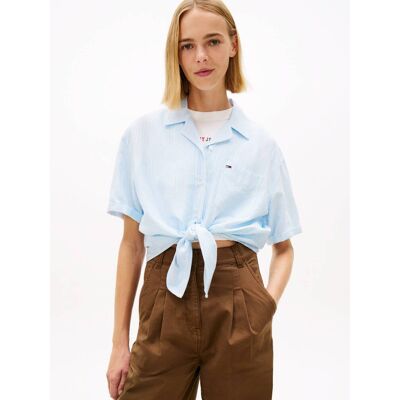 Tommy Jeans Lniana koszula Cropped Fit błękitny XL Tommy Jeans Lniana koszula Cropped Fit błękitny XL