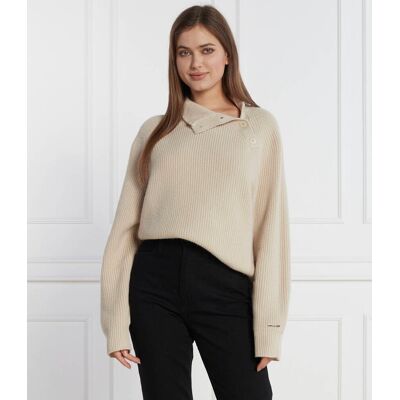Calvin Klein Wełniany sweter Regular Fit beżowy M Calvin Klein Wełniany sweter Regular Fit beżowy M