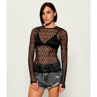 One Teaspoon Koronkowa bluzka Black magic star Slim Fit czarny XS One Teaspoon Koronkowa bluzka Black magic star Slim Fit czarny XS