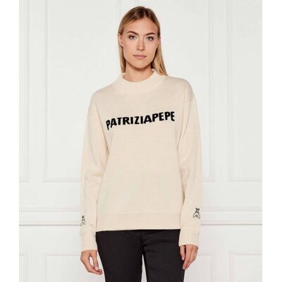 Patrizia Pepe Sweter Relaxed fit z dodatkiem wełny kremowy XL Patrizia Pepe Sweter Relaxed fit z dodatkiem wełny kremowy XL