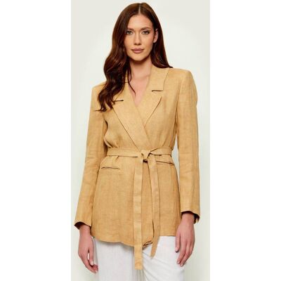 Marella Lniana marynarka MLLMODICO Regular Fit beżowy 36 Marella Lniana marynarka MLLMODICO Regular Fit beżowy 36