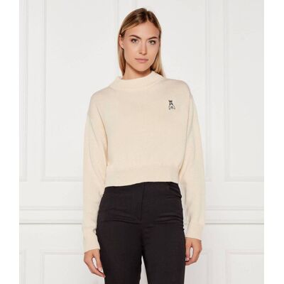 Patrizia Pepe Sweter Cropped Fit z dodatkiem wełny kremowy L Patrizia Pepe Sweter Cropped Fit z dodatkiem wełny kremowy L