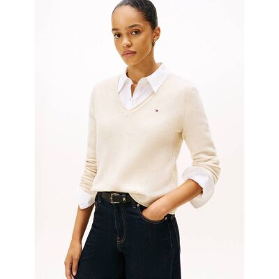 Tommy Hilfiger Wełniany sweter Regular Fit beżowy XS Tommy Hilfiger Wełniany sweter Regular Fit beżowy XS