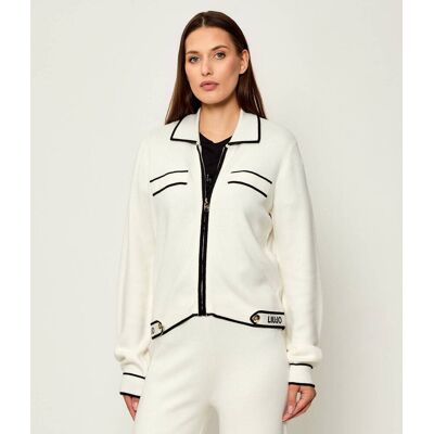 Liu Jo Sport Sweter Regular Fit z dodatkiem jedwabiu ecru XS Liu Jo Sport Sweter Regular Fit z dodatkiem jedwabiu ecru XS