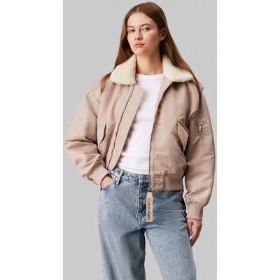 Calvin Klein Jeans Satynowa kurtka Loose fit pudrowy róż M Calvin Klein Jeans Satynowa kurtka Loose fit pudrowy róż M