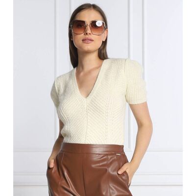 Liu Jo Sweter Relaxed fit z dodatkiem wełny kremowy L Liu Jo Sweter Relaxed fit z dodatkiem wełny kremowy L