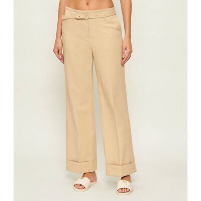Guess Spodnie z paskiem Loose fit beżowy XS Guess Spodnie z paskiem Loose fit beżowy XS