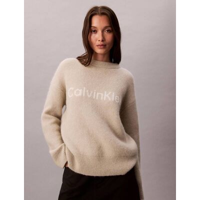Calvin Klein Wełniany sweter Loose fit beżowy M Calvin Klein Wełniany sweter Loose fit beżowy M