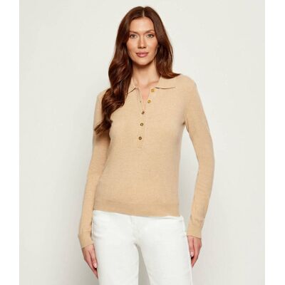 Elisabetta Franchi Wełniany sweter Regular Fit z dodatkiem kaszmiru beżowy 40 Elisabetta Franchi Wełniany sweter Regular Fit z dodatkiem kaszmiru beżowy 40