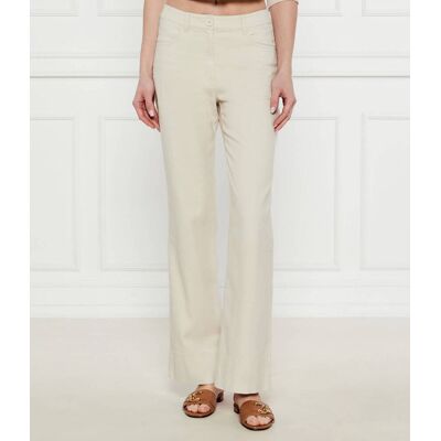 Marc Cain Spodnie flare fit z dodatkiem lnu beżowy 34 Marc Cain Spodnie flare fit z dodatkiem lnu beżowy 34