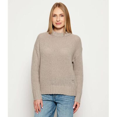 HUGO Wełniany sweter Sloossy Oversize fit beżowy S HUGO Wełniany sweter Sloossy Oversize fit beżowy S