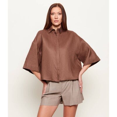 MM Lniana koszula MMLRITO Relaxed fit brązowy 38 MM Lniana koszula MMLRITO Relaxed fit brązowy 38