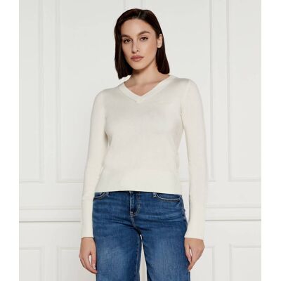 Guess Jeans Sweter Regular Fit z dodatkiem wełny ecru S Guess Jeans Sweter Regular Fit z dodatkiem wełny ecru S
