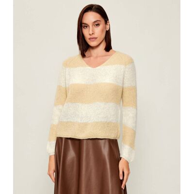 MM Sweter Regular Fit z dodatkiem wełny beżowy XS MM Sweter Regular Fit z dodatkiem wełny beżowy XS