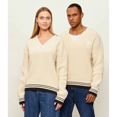 AMI Paris Wełniany sweter Loose fit kremowy L AMI Paris Wełniany sweter Loose fit kremowy L