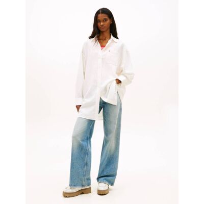 Tommy Jeans Lniana sukienka ecru XL Tommy Jeans Lniana sukienka ecru XL
