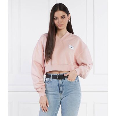 Calvin Klein Jeans Bluza WOVEN LABEL Cropped Fit pudrowy róż M Calvin Klein Jeans Bluza WOVEN LABEL Cropped Fit pudrowy róż M