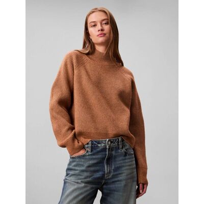 Calvin Klein Jeans Półgolf Regular Fit z dodatkiem wełny brązowy XS Calvin Klein Jeans Półgolf Regular Fit z dodatkiem wełny brązowy XS