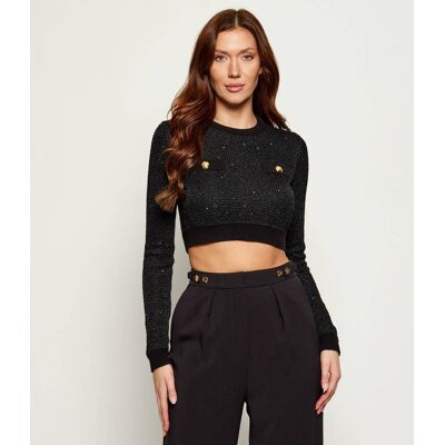 Elisabetta Franchi Sweter Cropped Fit z dodatkiem wełny czarny 36 Elisabetta Franchi Sweter Cropped Fit z dodatkiem wełny czarny 36