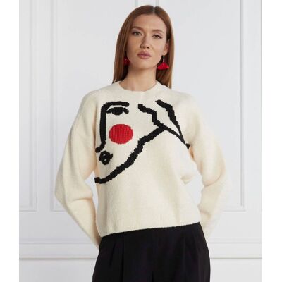 Desigual Sweter Regular Fit z dodatkiem wełny ecru L Desigual Sweter Regular Fit z dodatkiem wełny ecru L
