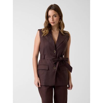Guess Lniana kamizelka Carla Slim Fit brązowy S Guess Lniana kamizelka Carla Slim Fit brązowy S