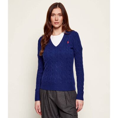 Polo Ralph Lauren Wełniany sweter KIMBERLY Slim Fit z dodatkiem kaszmiru chabrowy L Polo Ralph Lauren Wełniany sweter KIMBERLY Slim Fit z dodatkiem kaszmiru chabrowy L