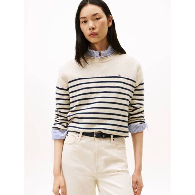 Tommy Hilfiger Wełniany sweter Relaxed fit beżowy L Tommy Hilfiger Wełniany sweter Relaxed fit beżowy L
