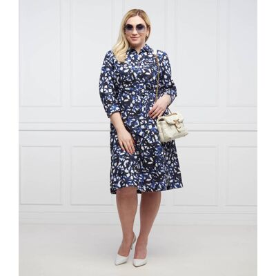 Persona by Marina Rinaldi Sukienka DOC Plus size z dodatkiem lnu granatowy 38 Persona by Marina Rinaldi Sukienka DOC Plus size z dodatkiem lnu granatowy 38