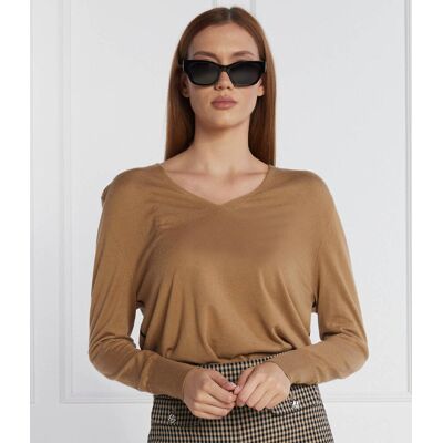 Marc Cain Sweter Loose fit z dodatkiem wełny i kaszmiru brązowy 40 Marc Cain Sweter Loose fit z dodatkiem wełny i kaszmiru brązowy 40