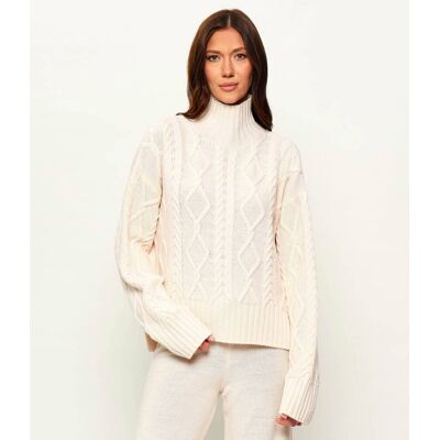 Gaëlle Paris Półgolf Relaxed fit z dodatkiem wełny kremowy XS Gaëlle Paris Półgolf Relaxed fit z dodatkiem wełny kremowy XS