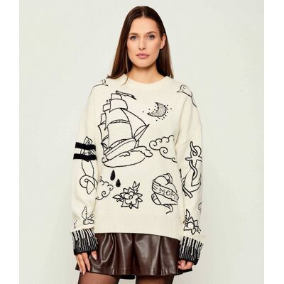 Pinko Wełniany sweter Andros Loose fit ecru S Pinko Wełniany sweter Andros Loose fit ecru S