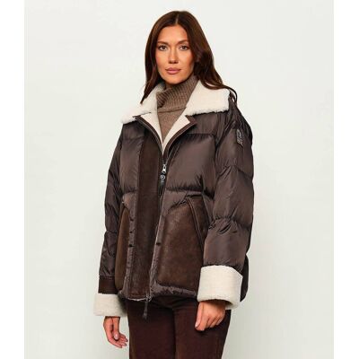 PARAJUMPERS Puchowa kurtka CHYNA shearling Regular Fit z dodatkiem skóry brązowy XS PARAJUMPERS Puchowa kurtka CHYNA shearling Regular Fit z dodatkiem skóry brązowy XS